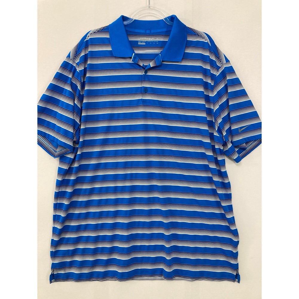 Nike Golf Polo Shirt XXL Blue Striped Dri-FIT Short Sleeve Active Performance